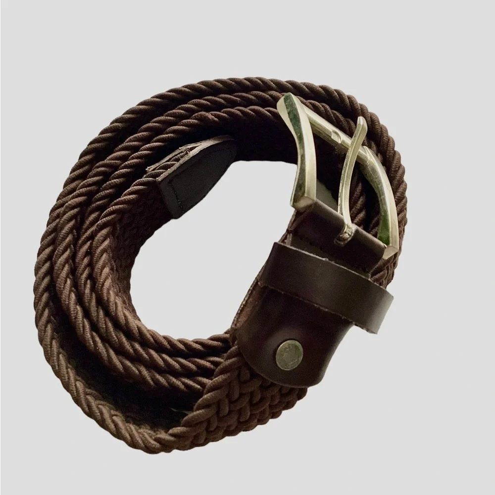 EUC 40” to 44” Braided Belt Brown Silver